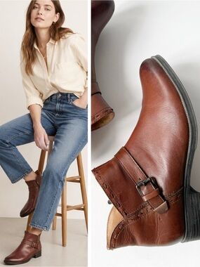 Bussola Woman Brown Leather Buckle Detail Ankle Boots EU41 Classic Western